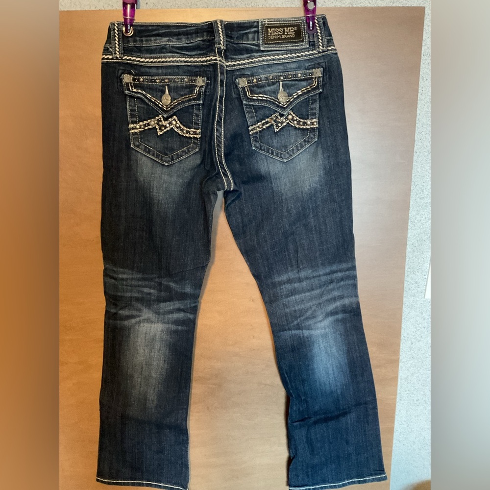 Miss Me Dark Blue Boot Cut Jeans with Embellished Back Pockets
